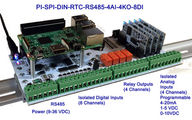 PI-SPI-DIN-RTC-RS485-4AI-4KO-8DI Input/Output I/O Module Interface Layout