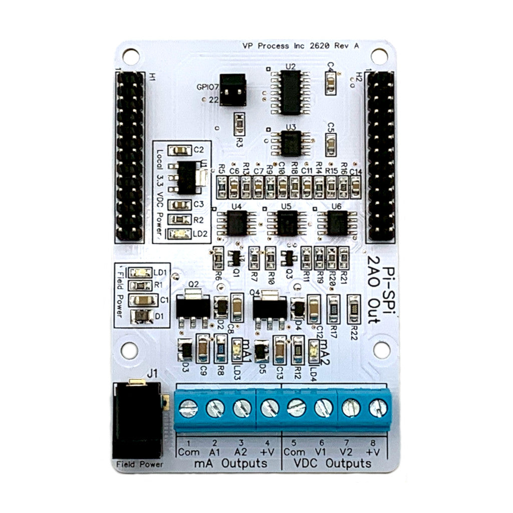 Pi-SPi-2A0 Raspberry Pi Analog Output (mA + VDC) Interface