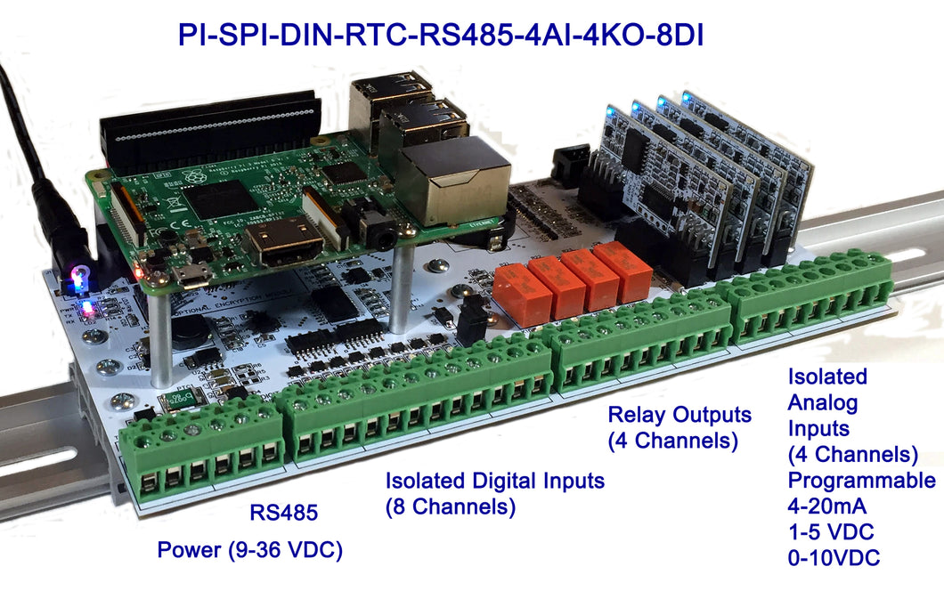 PI-SPI-DIN-RTC-RS485-4AI-4KO-8DI Raspberry Pi Interface
